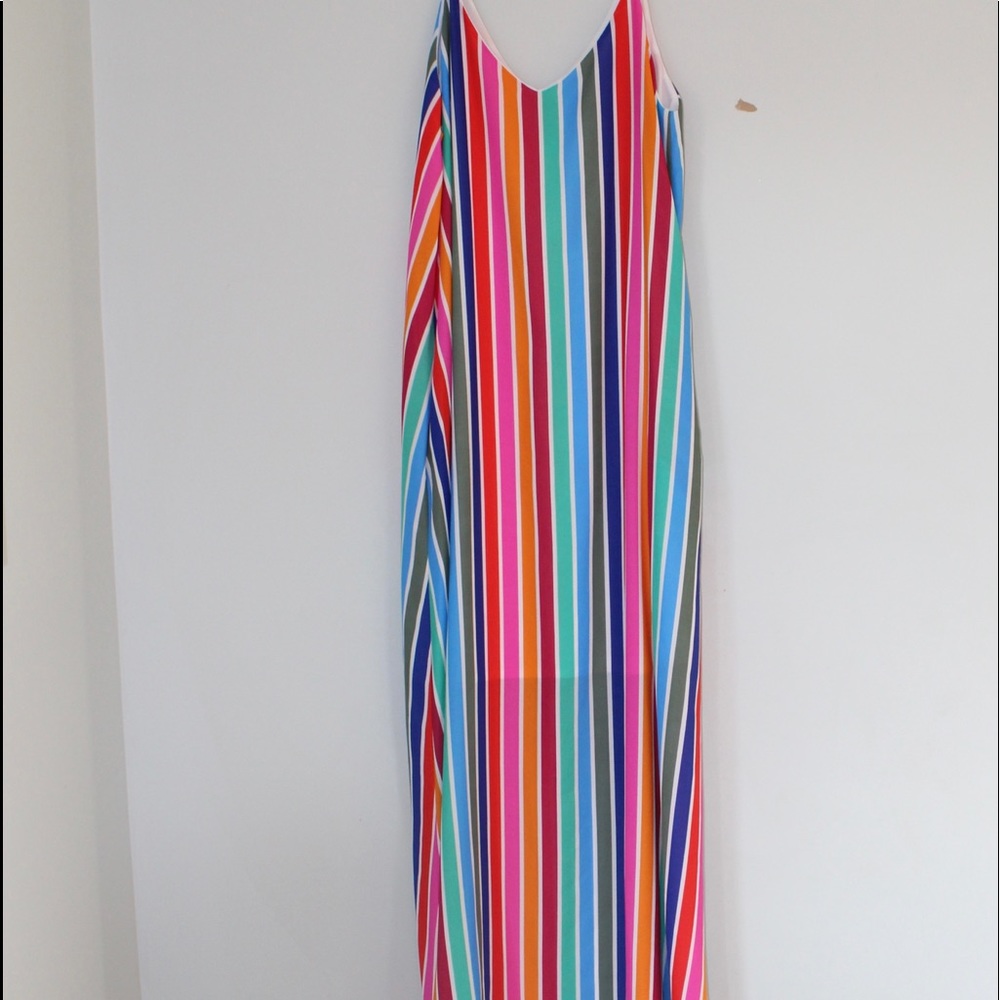 Peach Love California striped rainbow maxi dress